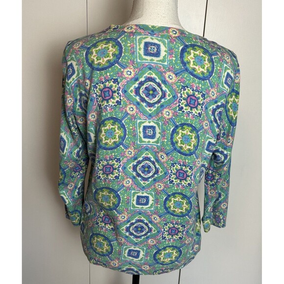 Talbots Women’s Colorful geo print 3/4 sleeve button up Cardigan Sweater Sz L - Picture 5 of 7
